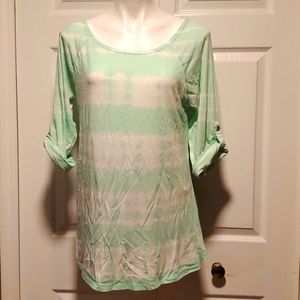 Calvin Klein Performance 3/4 Sleeve Women's Mint Green Tie Dye Shirt - Large
